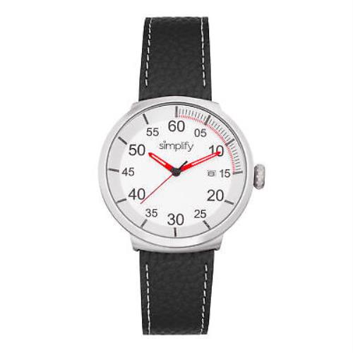 Simplify The 7100 Leather-band Watch W/date - Black/silver