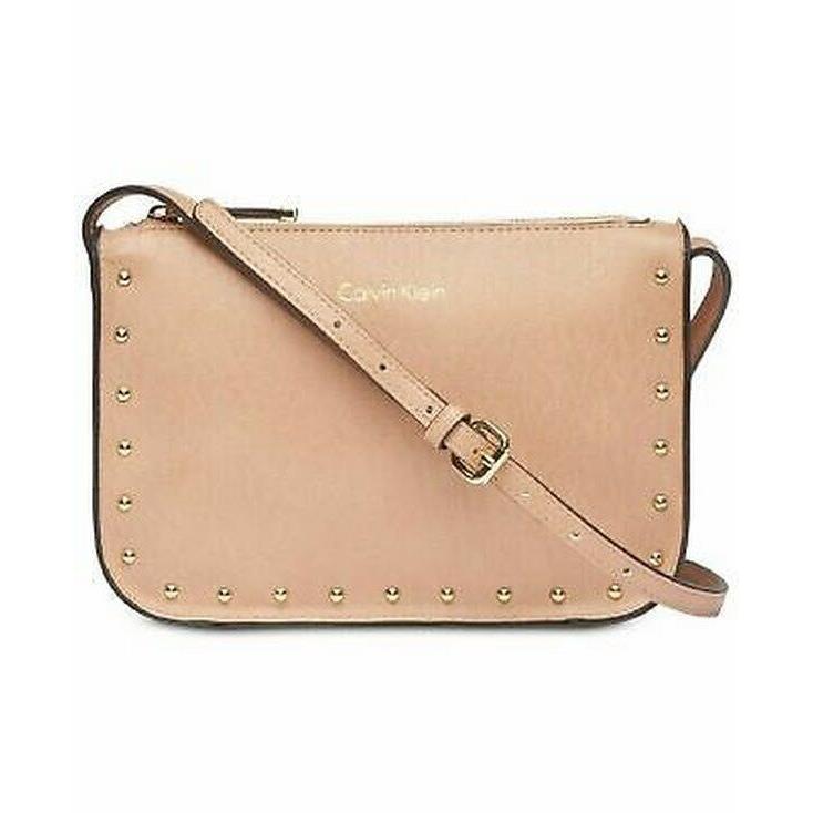 Calvin Klein Cashew Tan Crossbody Shoulder Bag Studs Top Zip Medium