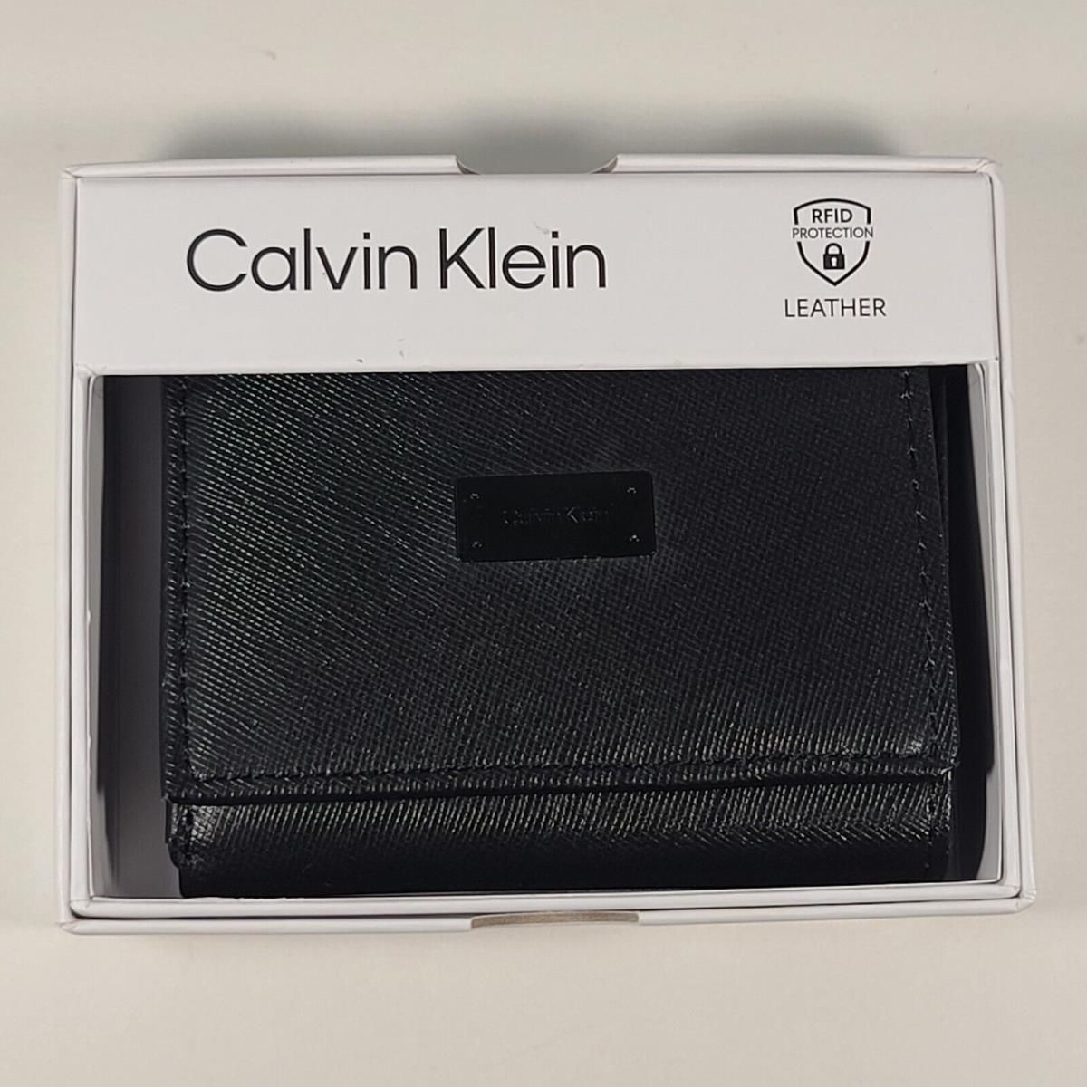 Calvin Klein Men`s Trifold Black Leather Rfid Passcase Wallet 31KA110015