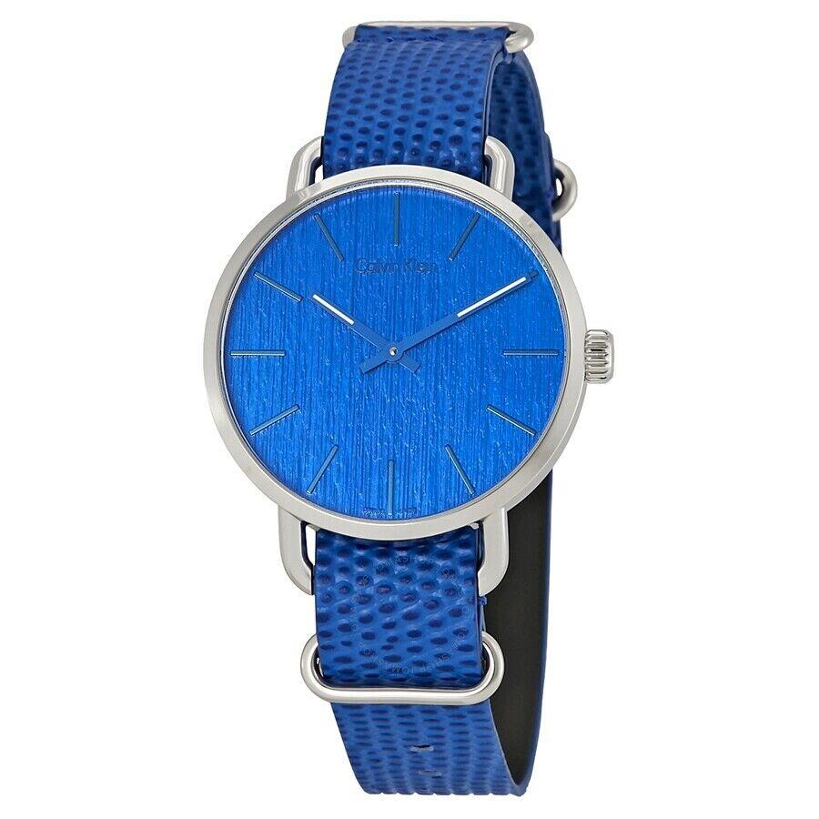 Calvin Klein Men`s Even Quartz Blue Dial Leather 42mm Watch K7B211VN