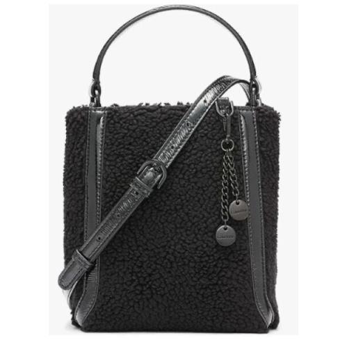 Calvin Klein Astatine Mini Tote Sherpa Triple Compartment Patent Crossbody Black