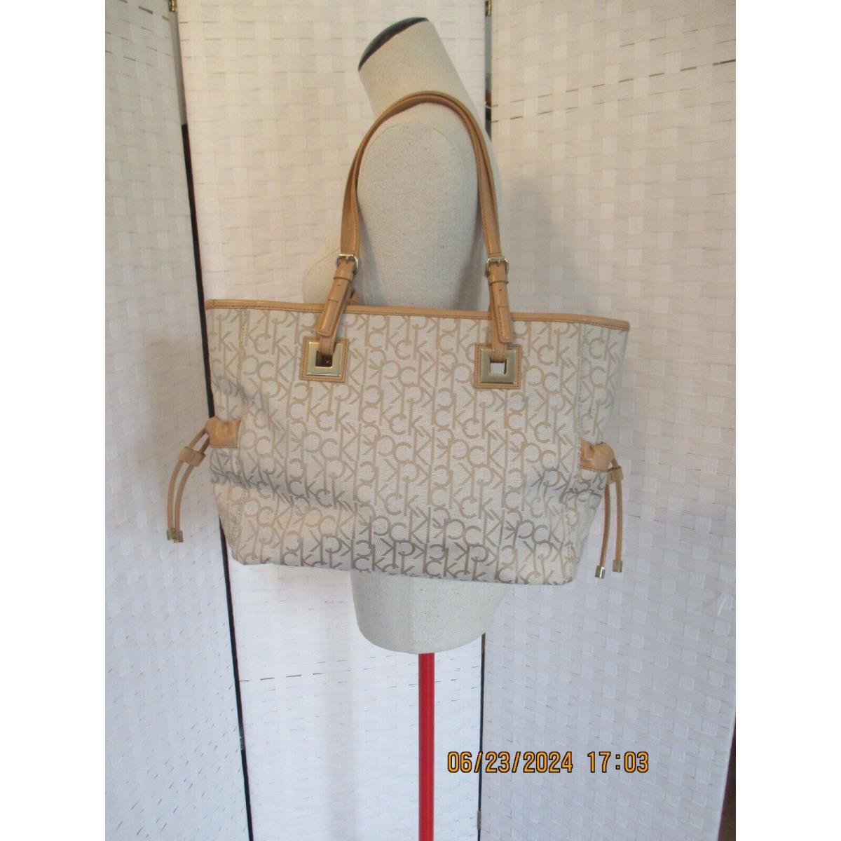 Calvin Klein Khaki Beige Signature Fabric Tote Bag