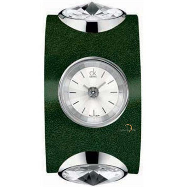 Calvin Klein Night Silver Dial Dark Green Leather Women`s Watch K4623126