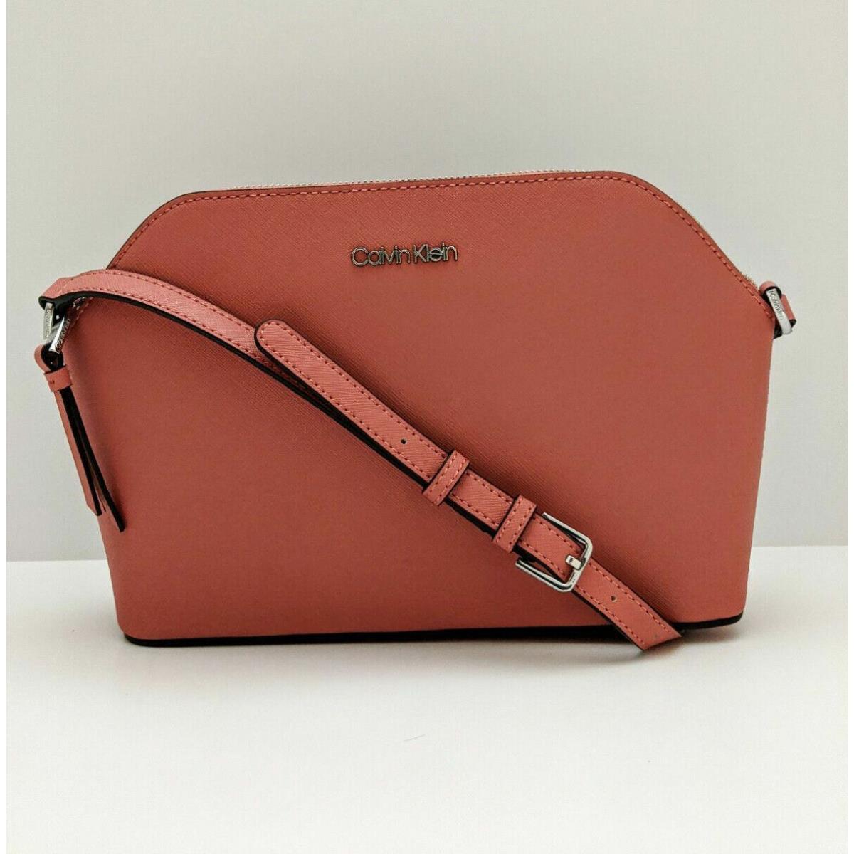 Calvin Klein Mercy Saffiano Leather Crossbody Bag Pink Silver