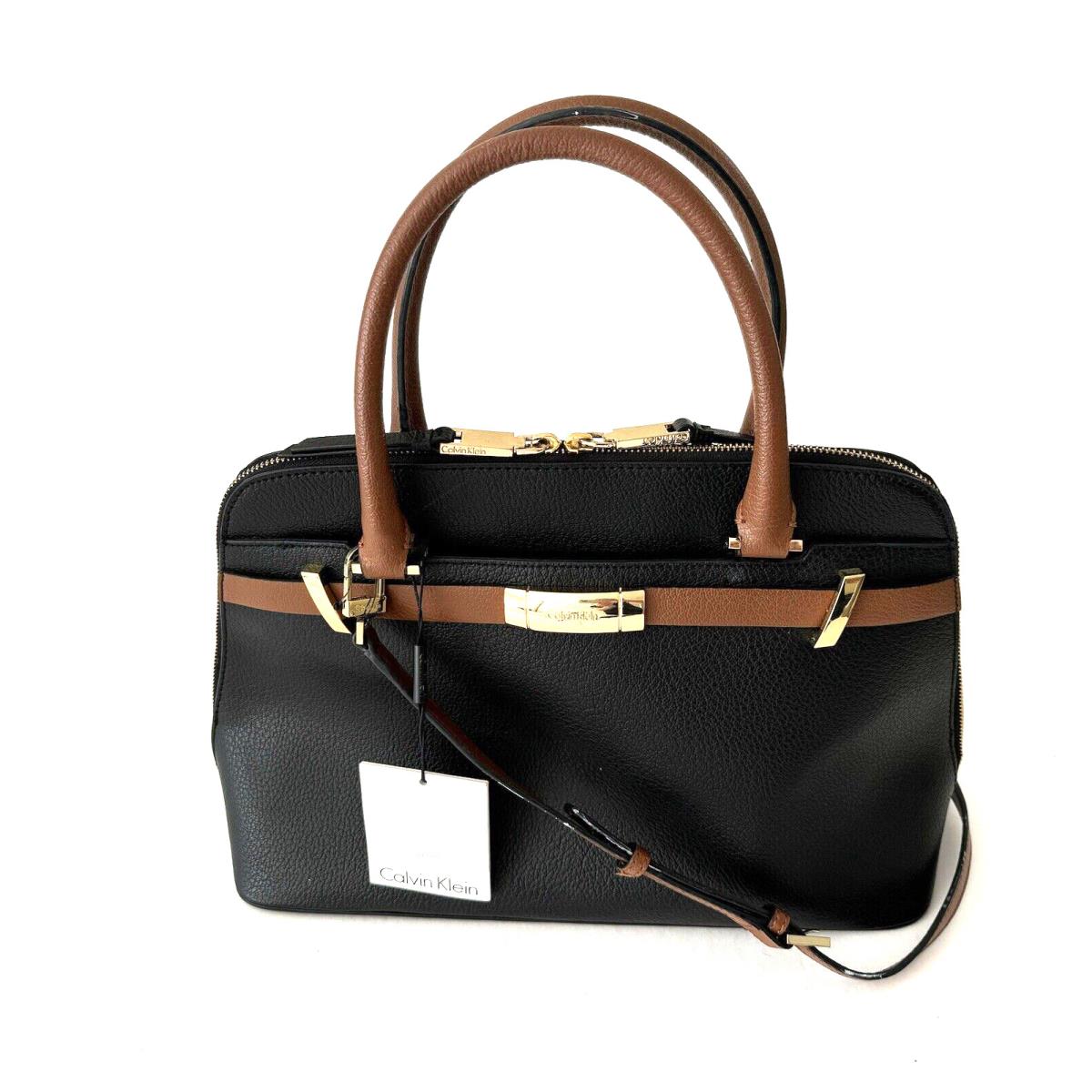 Calvin Klein Brooke Satchel Black Tumble Leather Top Handle Crossbody