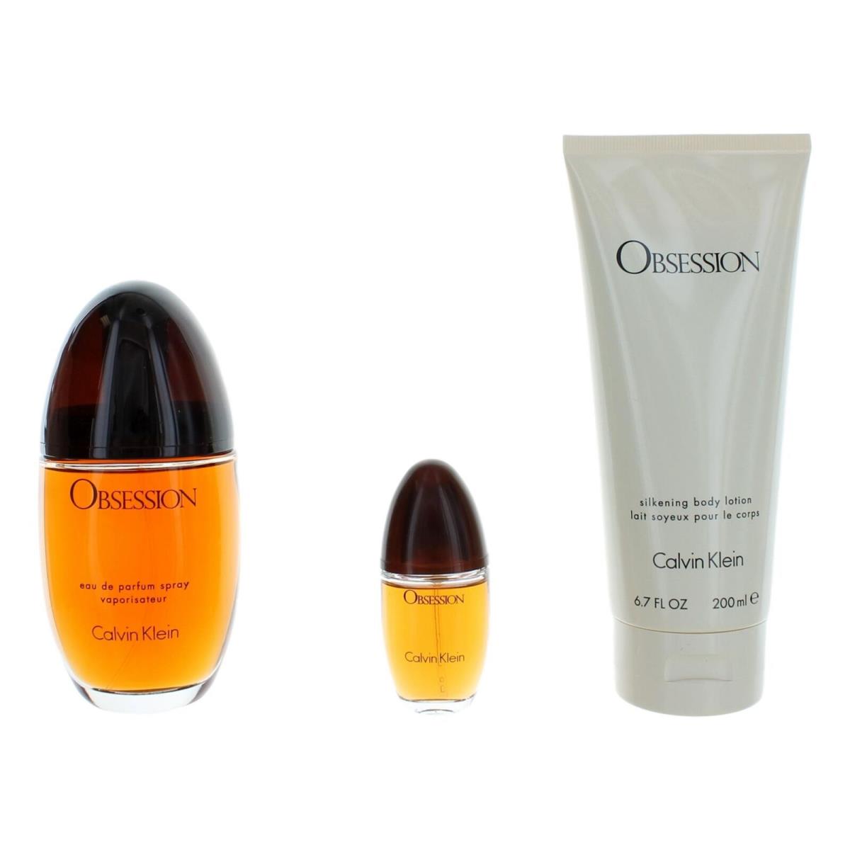 Obsession by Calvin Klein 3 Piece Gift Set with 3.3 oz For Women