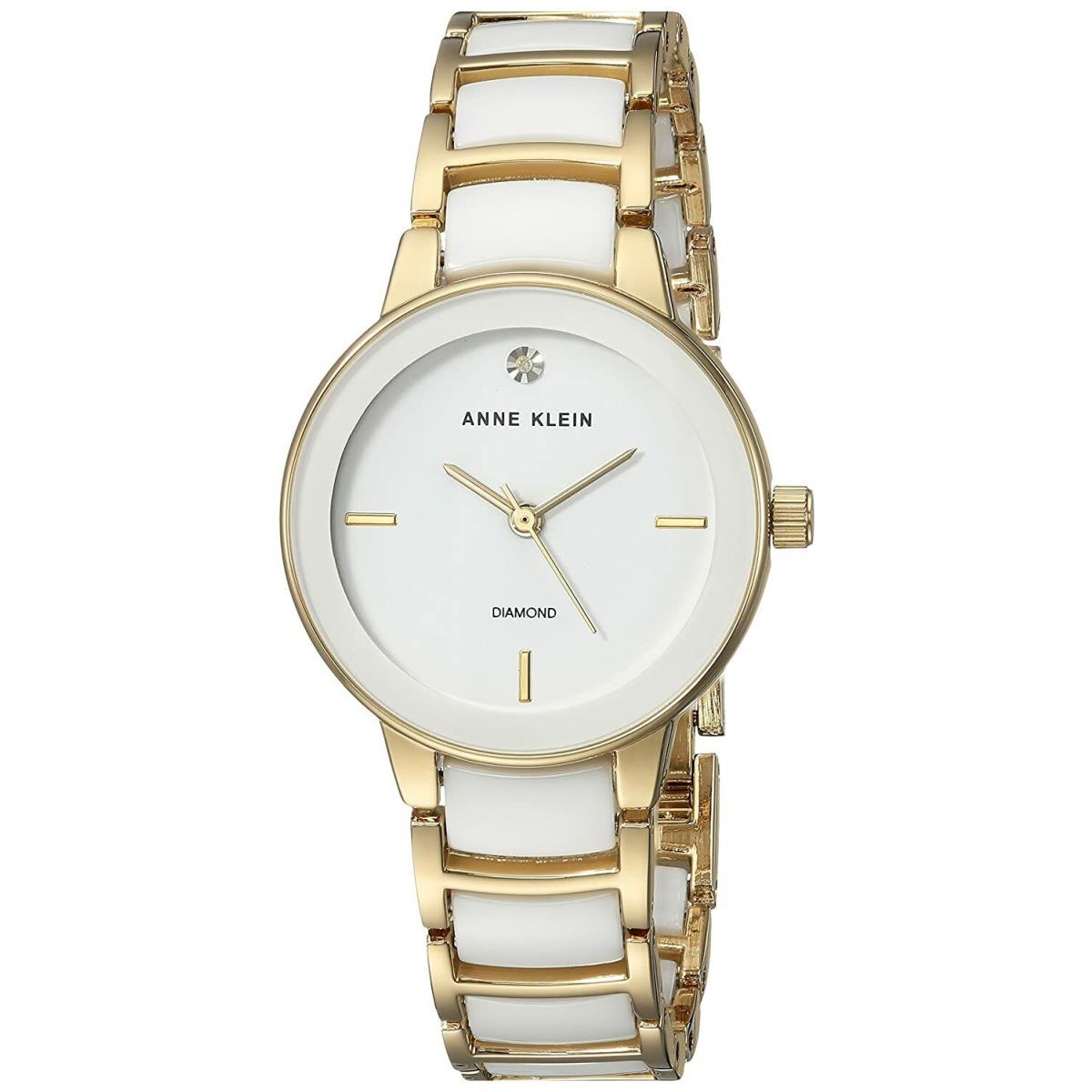 Anne Klein Women`s AK/2960WTGB Diamond-accented Gold-tone and White Ceramic Brac