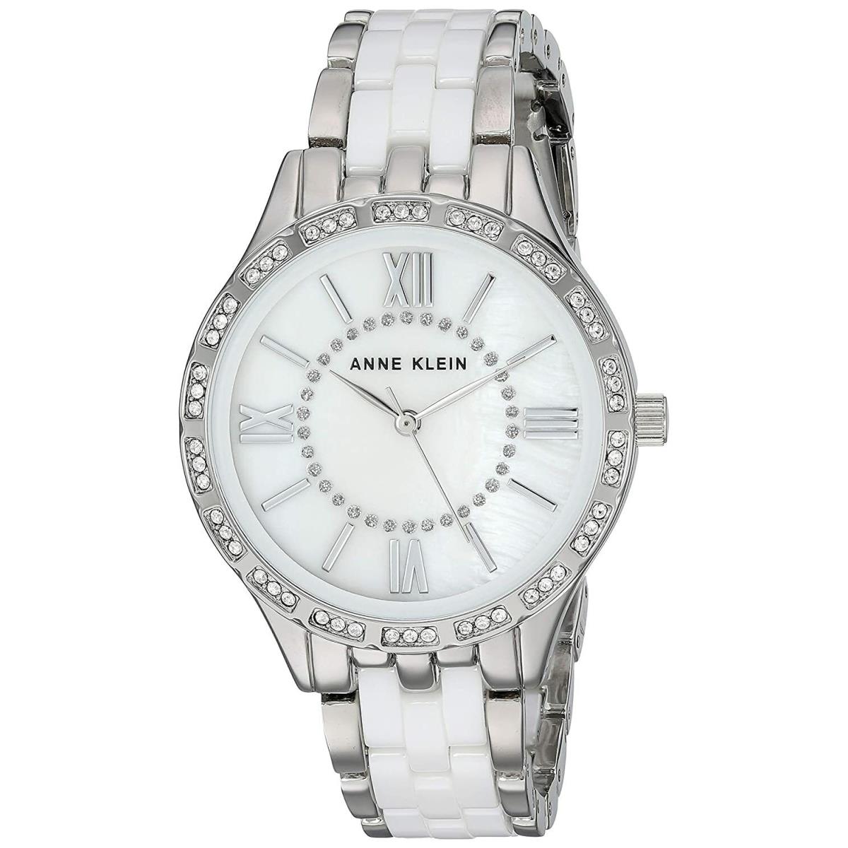 Anne Klein Women`s Premium Crystal Accented Silver-tone White Ceramic no Box