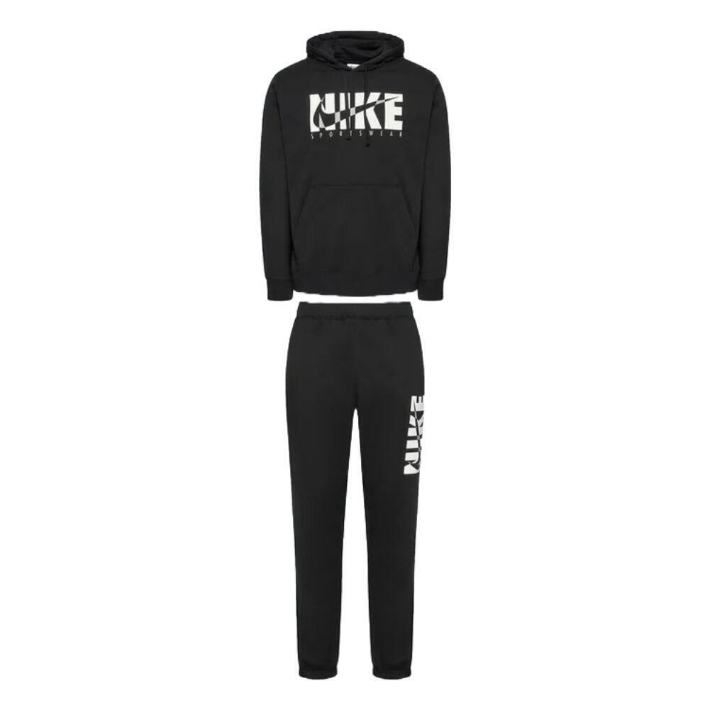 Nike Men`s 2-Piece Tracksuit Athletic Hoodie and Joggers Pants Sportswear Set - Black