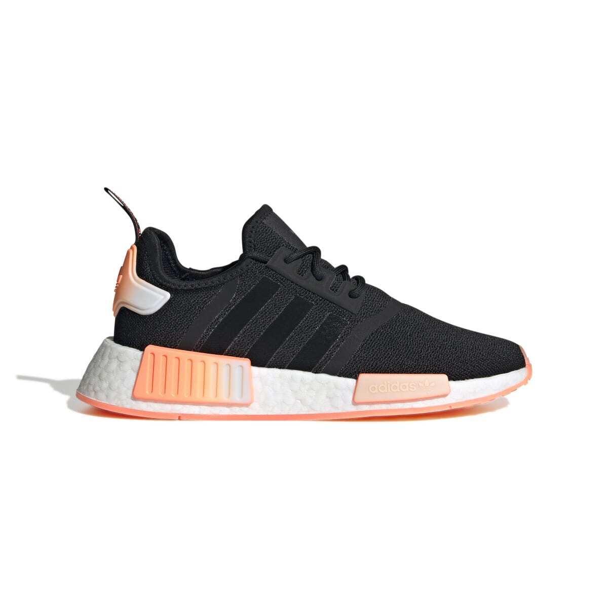 Adidas GW9463 NMD_R1 Wmn`s Medium Black/orange/white Stretch Fabric Running Sh - Black/Orange/White