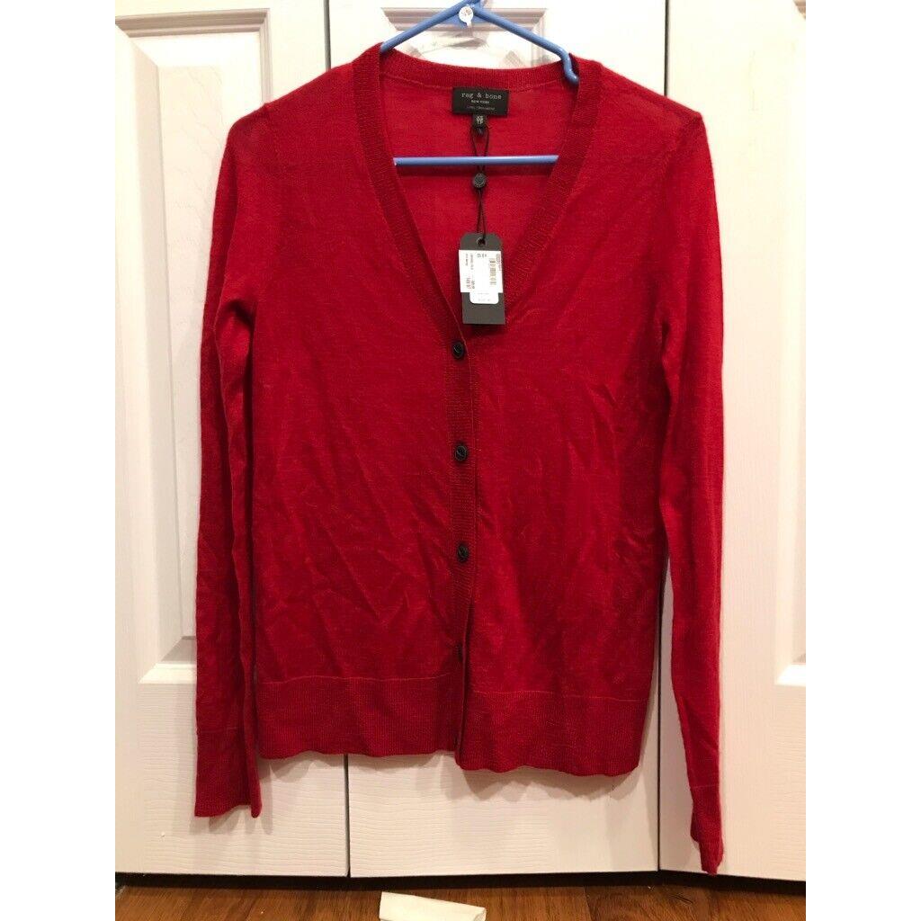 Rag Bone Women`s Red Marie Cashmere Cardigan Nds