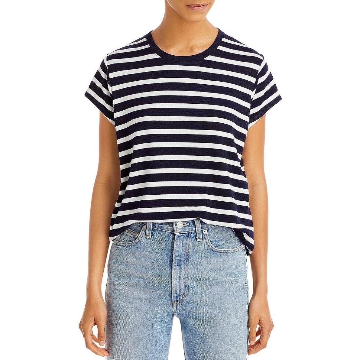 Rag Bone Women`s The Knit Stripe Tee Navymult SZ M