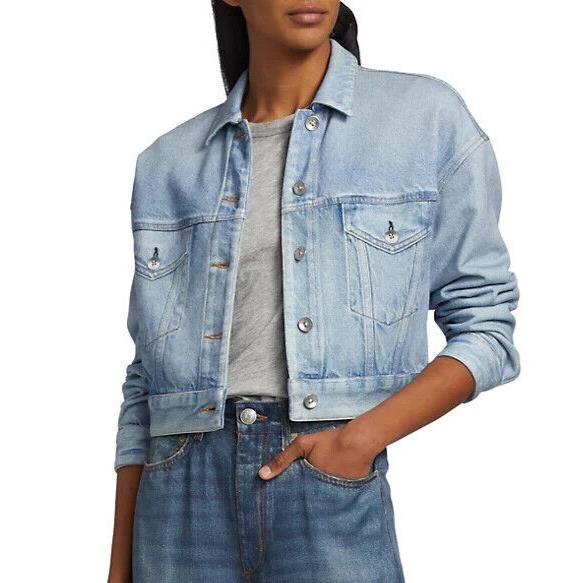 Rag Bone L36013 Womens Blue Miramar Cropped Trucker Denim Jacket Size XS