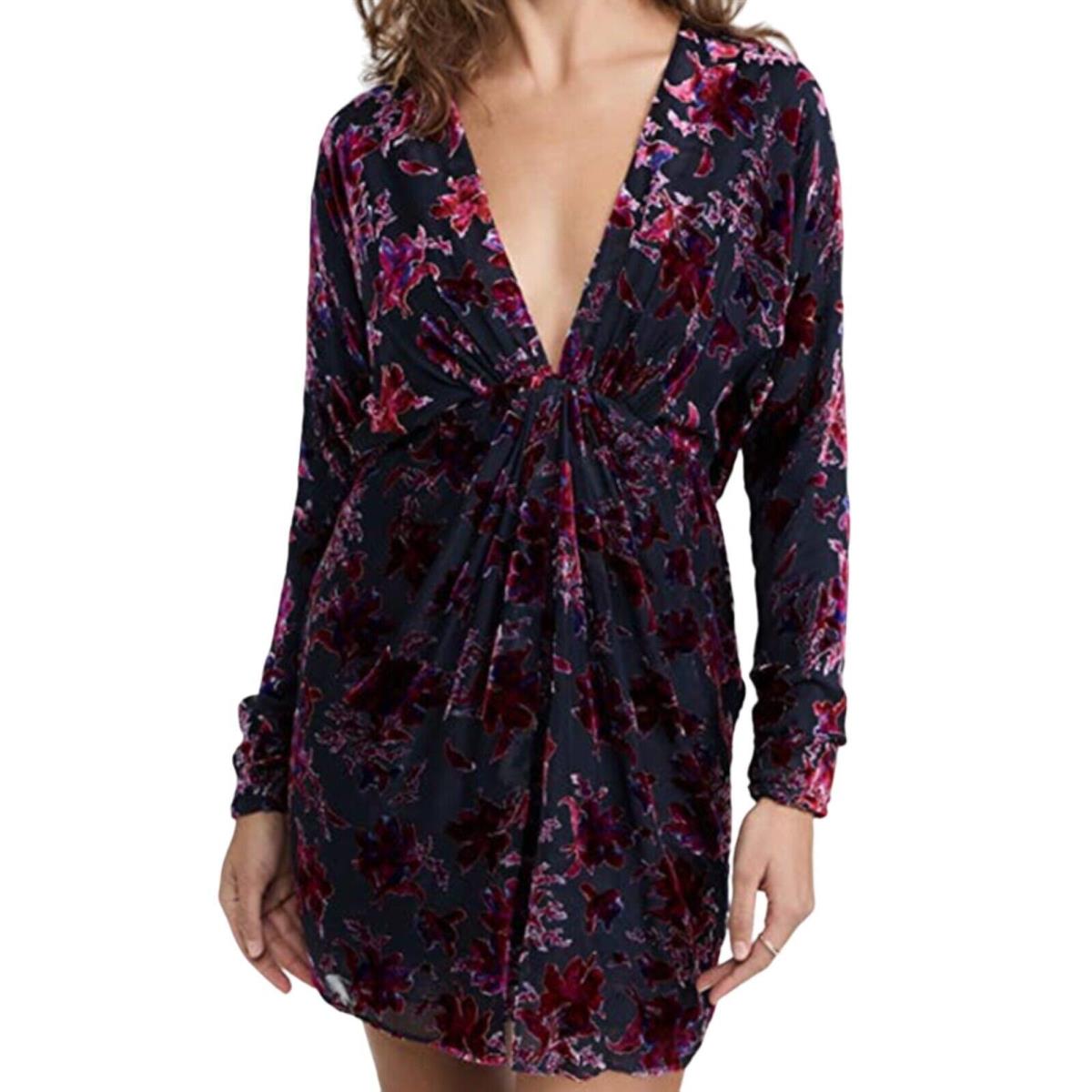 Rag Bone Eloise Mini Dress Purple Size 00 Burnout Velvet Long Sleeve Silk