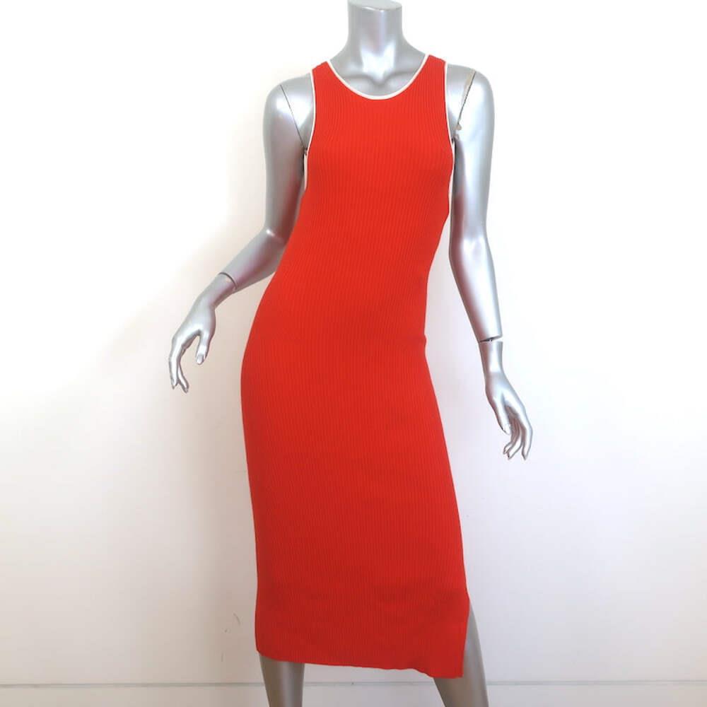 Rag Bone Kishi Seamless Tank Dress Orange Flame Ribbed Knit Size Medium