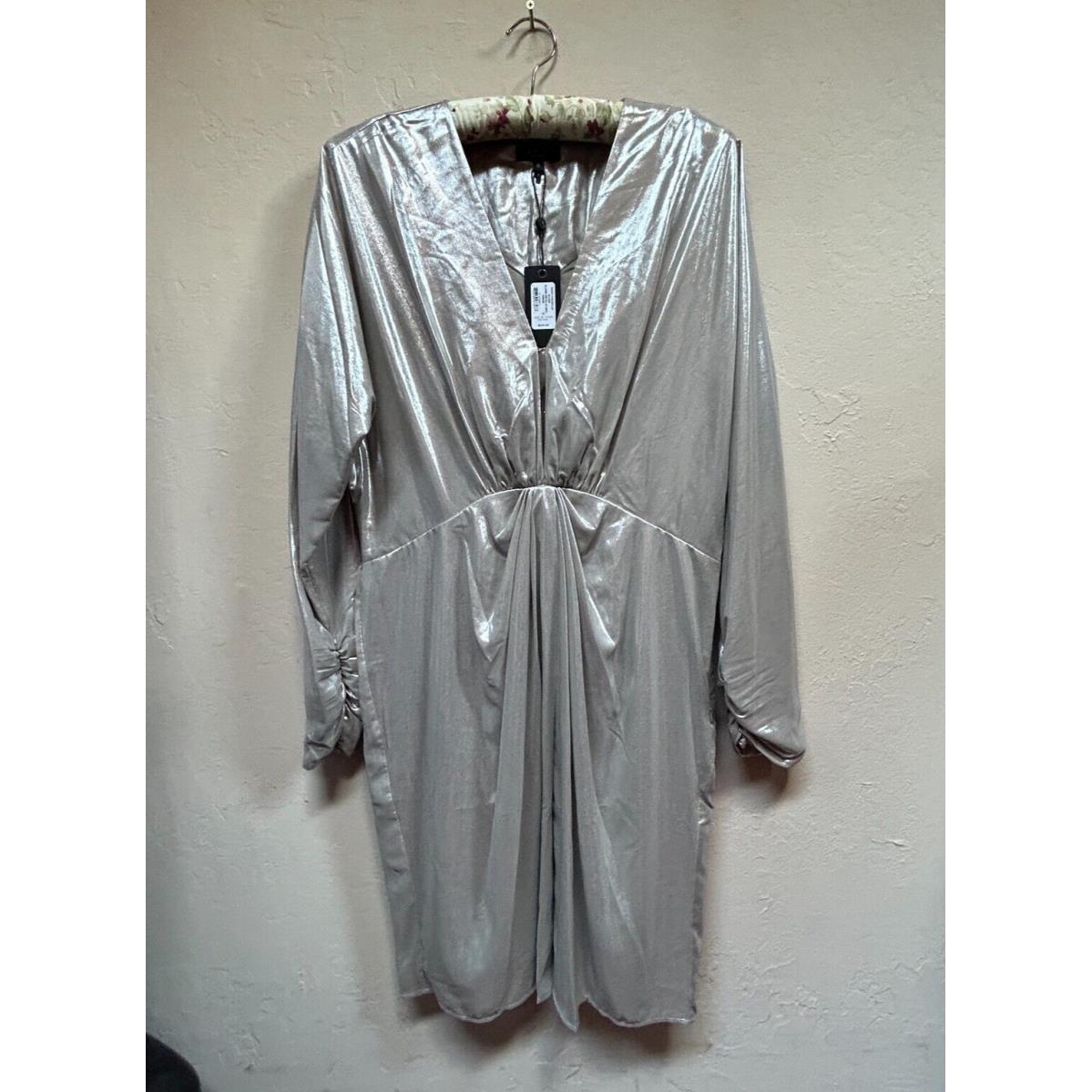 Rag Bone Women`s Eloise Metallic Mini Dress Size 10 V-neck Silver