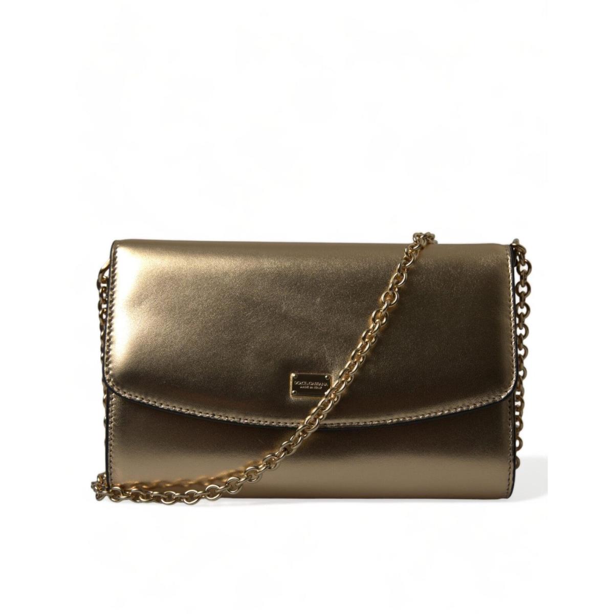 Dolce Gabbana Metallic Gold Lambskin Leather Crossbody Mini Bag