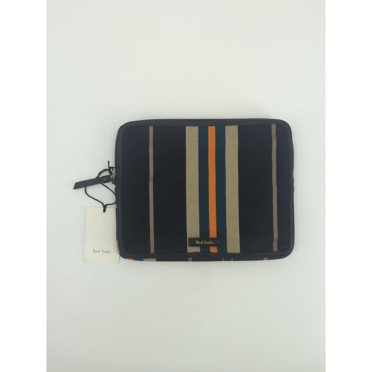 Paul Smith Mens Ipad Bag Regiment Blue Canvas with Leather Trim and Stripes