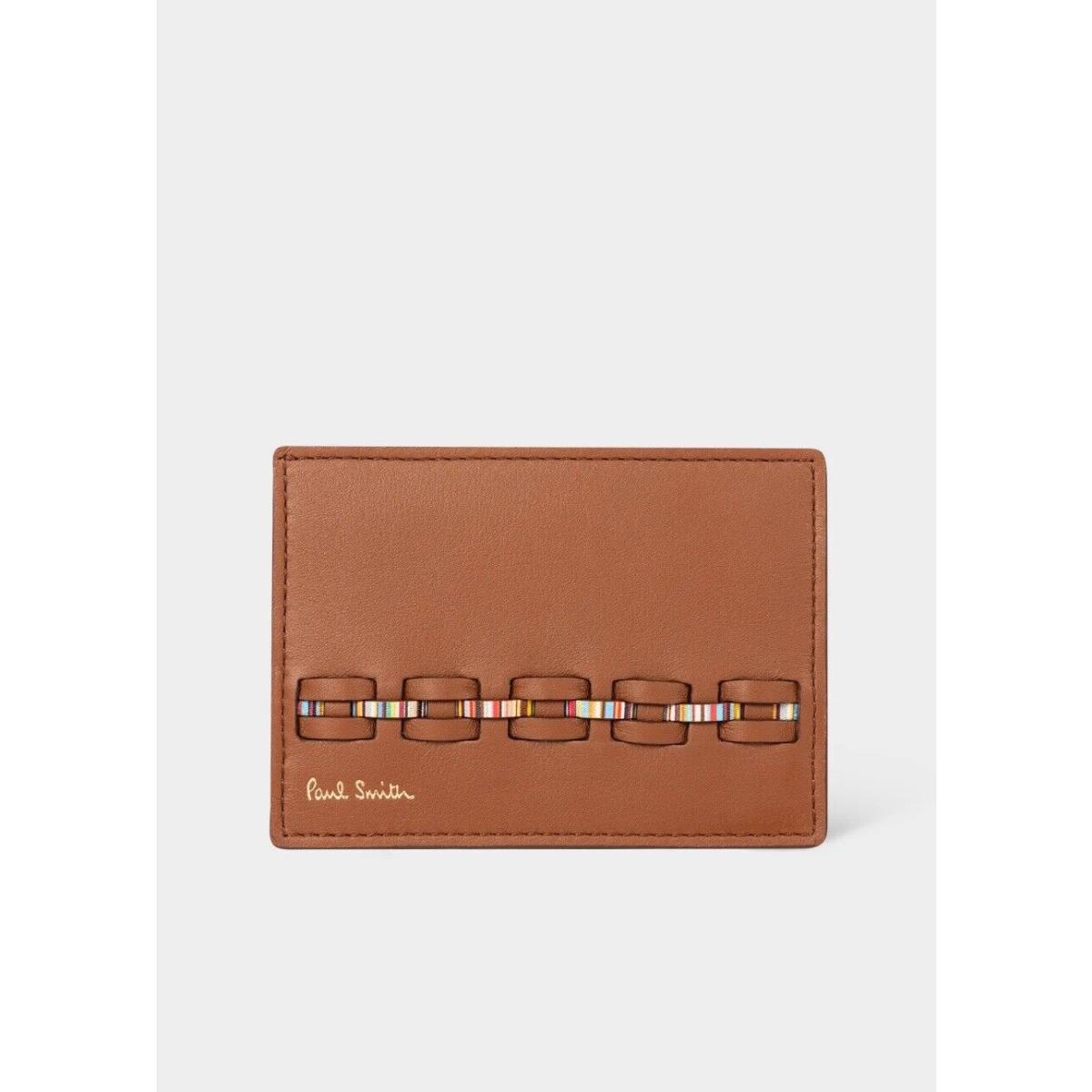 Paul Smith Tan Brown Woven Front Calf Leather Credit Card Holder