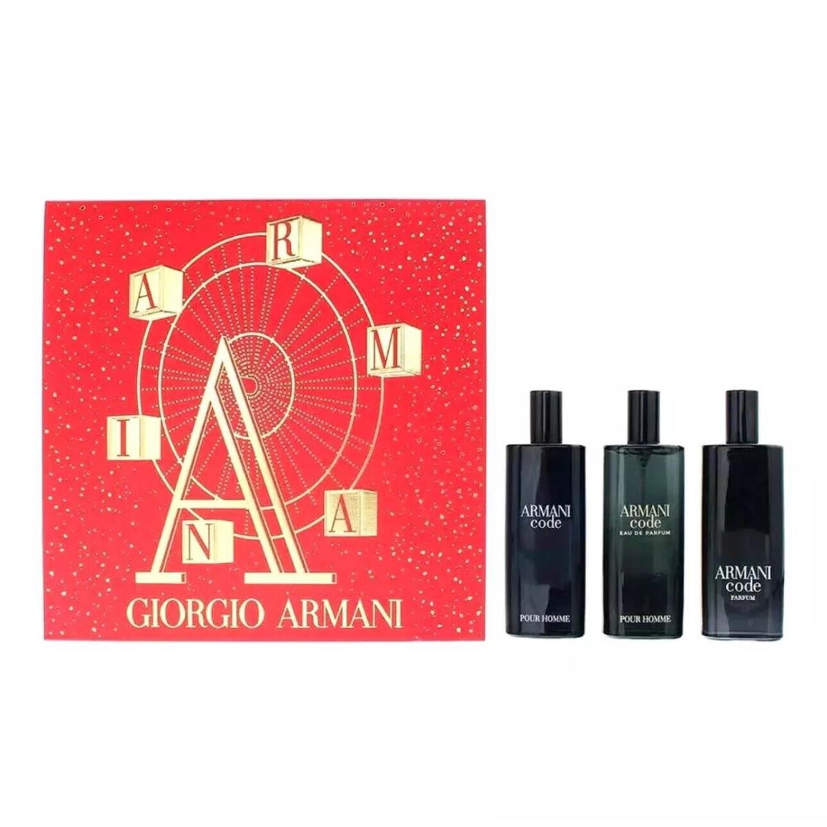 Gorgio Armani Code 3 PC Cologne Set Edt Edp Parfum Spray 0.5 OZ/15 ML Each