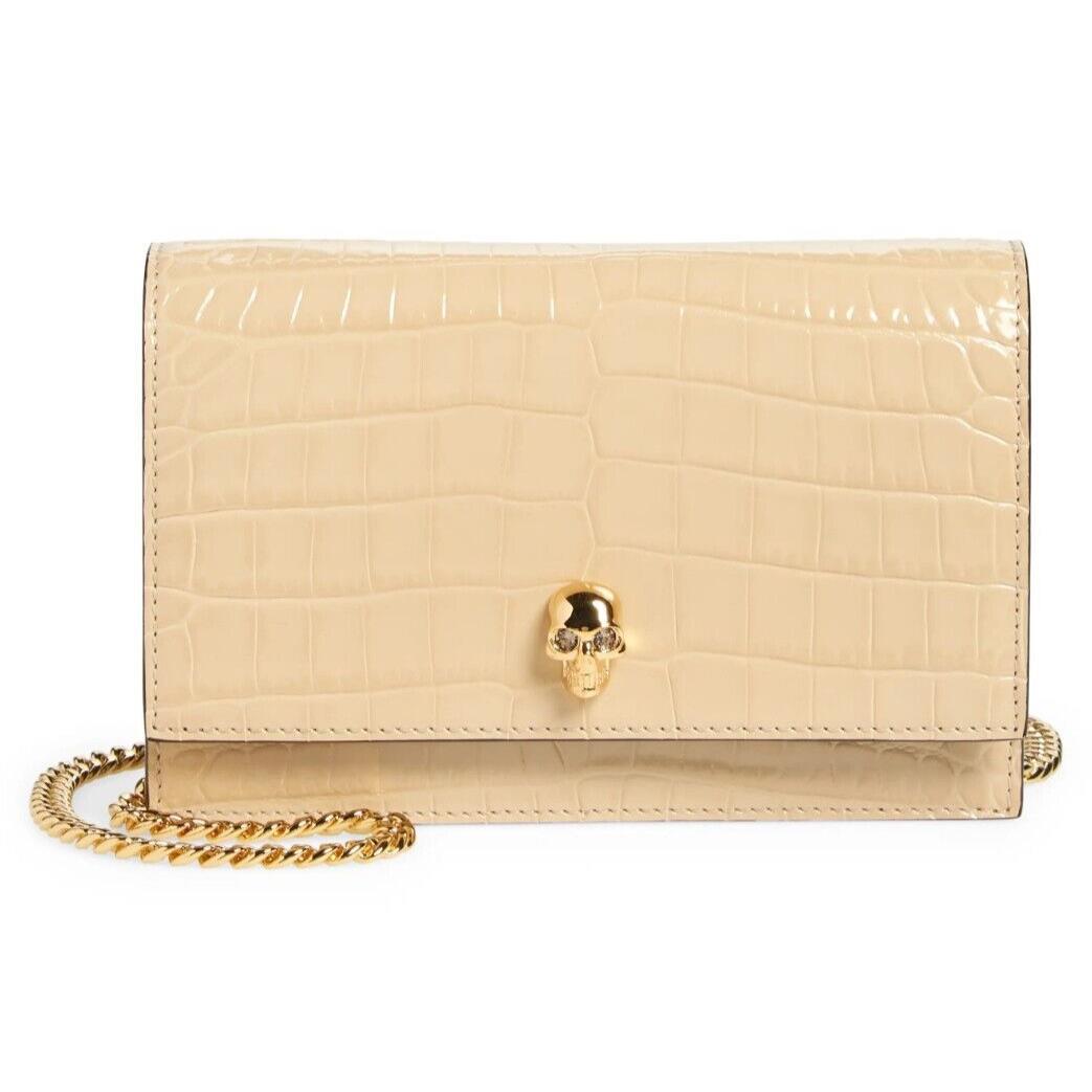 Alexander Mcqueen Women`s Mini Skull Croc Embossed Leather Crossbody Bag in Sand