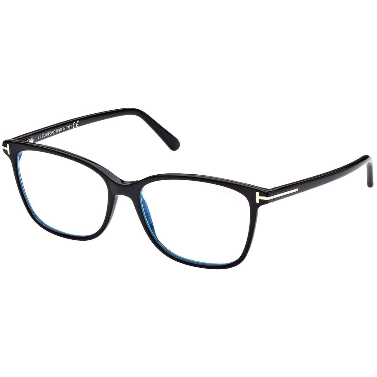 Tom Ford Women`s Shiny Black Blue Blocking Eyeglass Frames - FT5842 - Italy