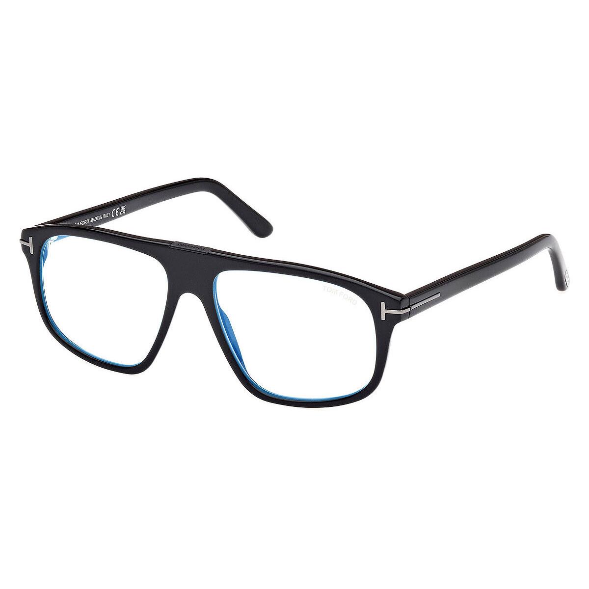 Tom Ford FT5901-B-N Eyeglasses Shiny Black/eco/t Logo / Blue Block