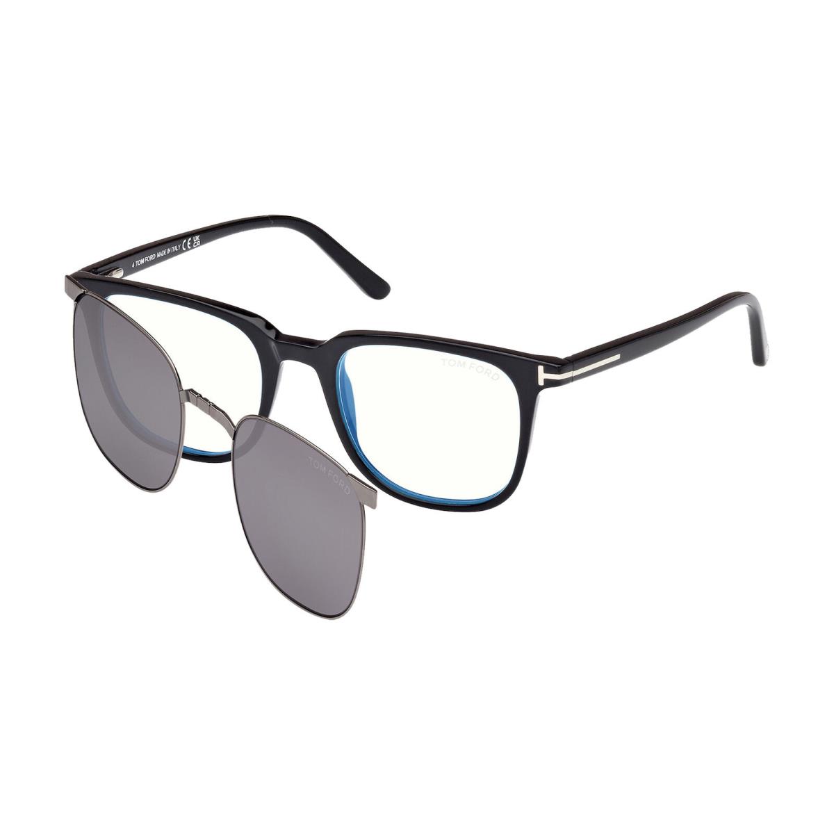 Tom Ford Men`s Blue Block Eyeglass Frame w/ Polarized Clip-on FT5916B00150 Italy