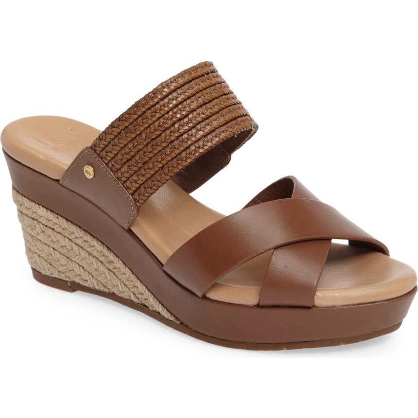 Ugg Adriana Platform Wedge Strap Leather Sandals US 9.5/40.5 Tamarind Brown