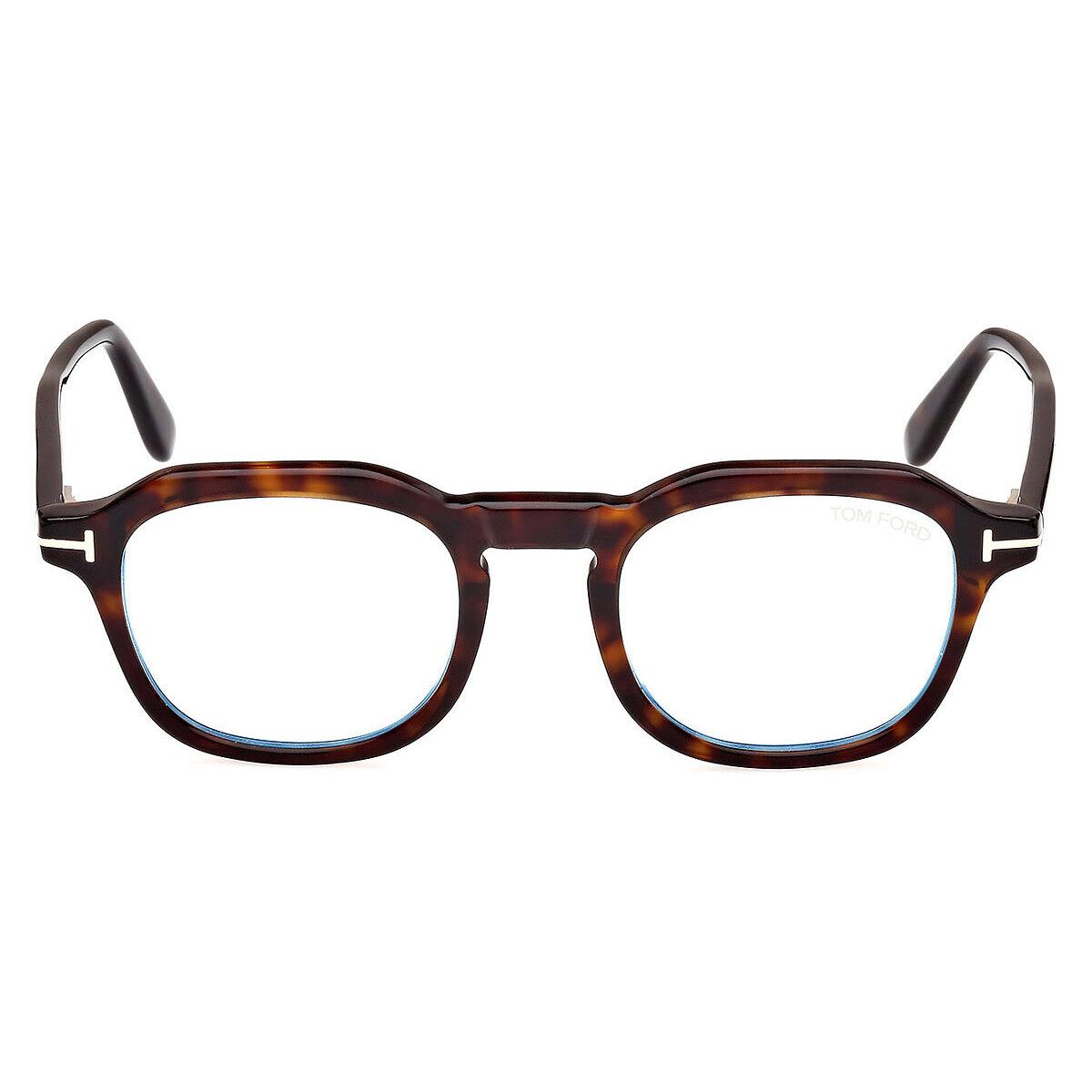 Tom Ford FT5836-B Eyeglasses Shiny Dark Havana/t Logo Blue Block 49mm