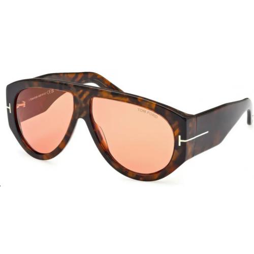 Tom Ford FT 1044 Bronson Sunglasses 52S Shiny Dark Havana Orange Lens 60mm