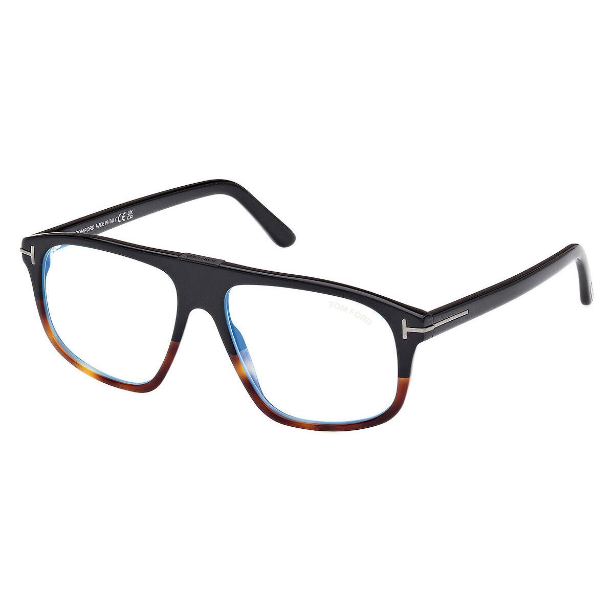 Tom Ford FT5901-B-N Shiny Colorblock Black and Blonde Havana/t Logo / Brown