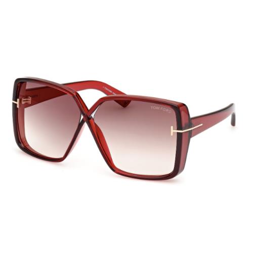 Tom Ford FT1117 Yvonne 66G Shiny Dark Red/brown Gradient Mirrored Sunglasses