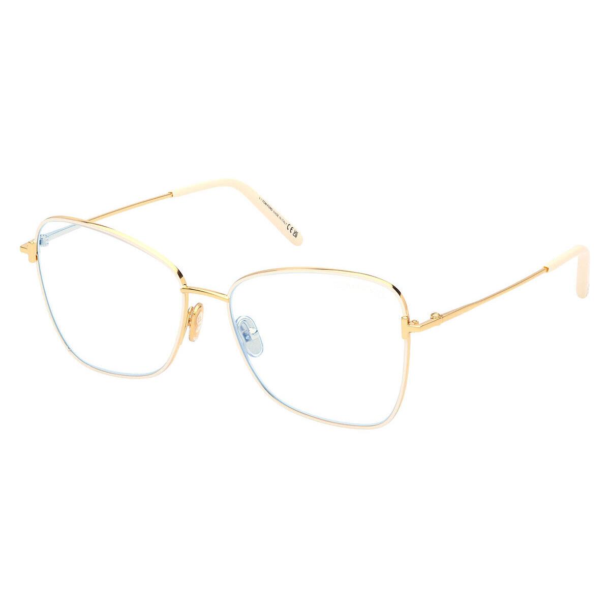 Tom Ford FT5906-B Eyeglasses Shiny Deep Gold/ivory Enamel/t Logo / Blue Block