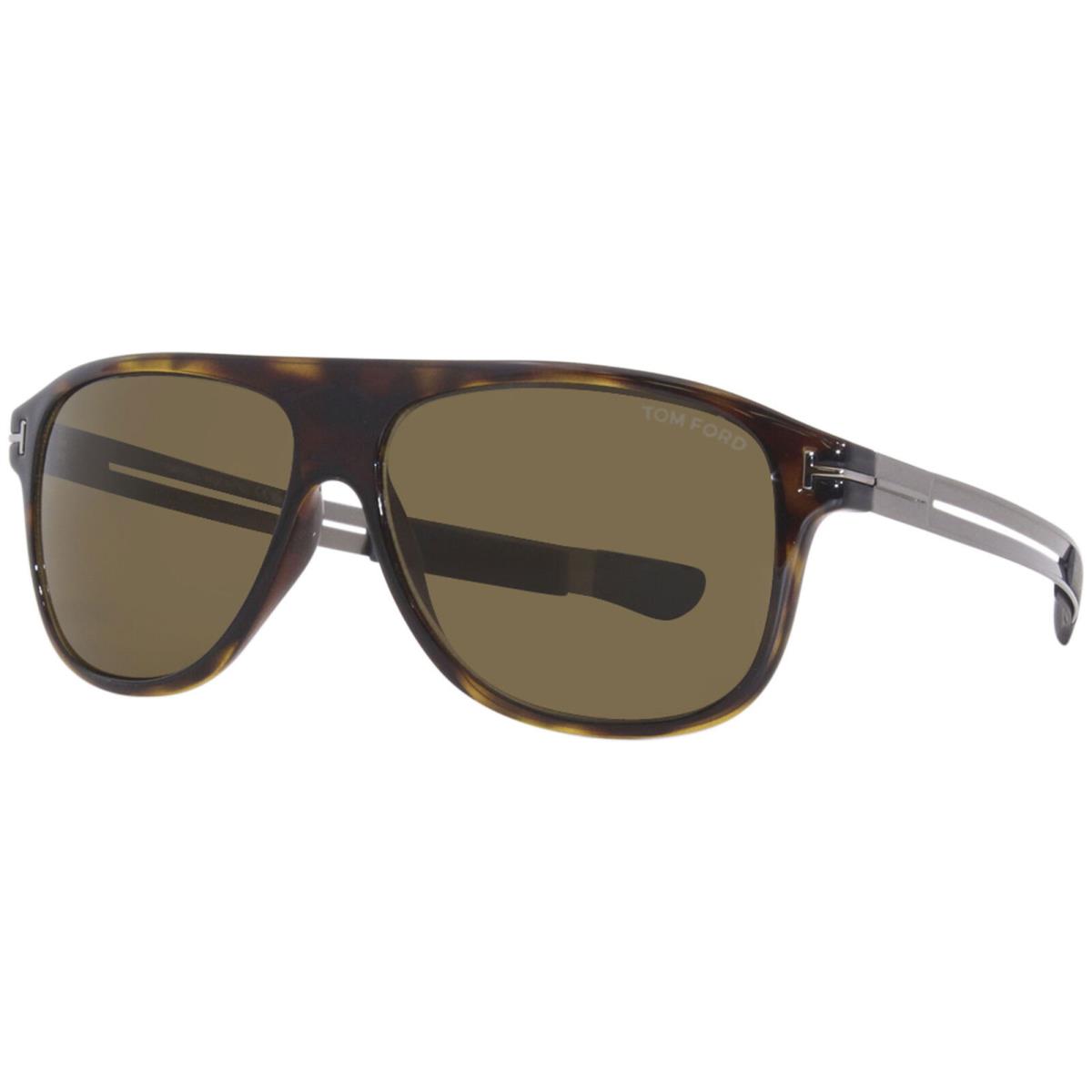 Tom Ford Todd TF880 52J Sunglasses Men`s Dark Havana/shiny Ruthenium/roviex 59mm - Frame: Havana, Lens: Brown