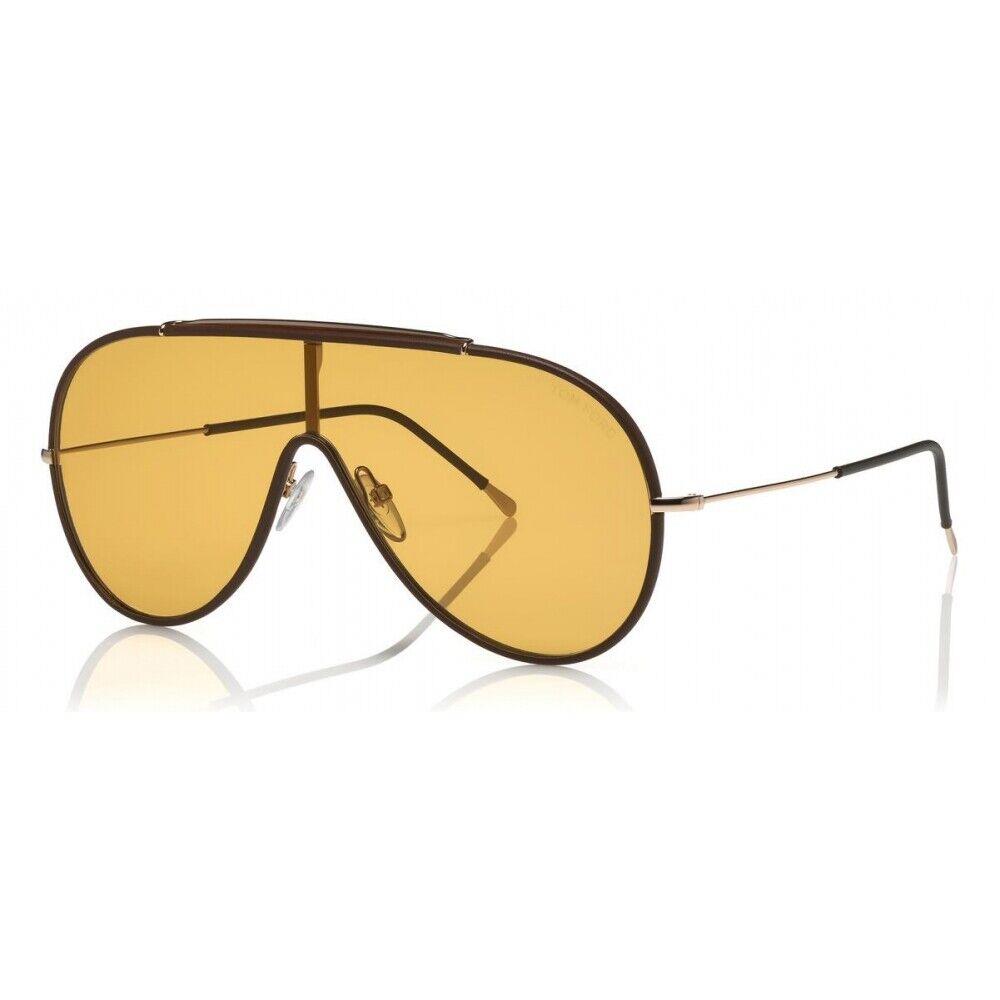 Tom Ford Mack FT0671 48E Sunglasses Gold W. Brown Leather Frame Yellow Lenses