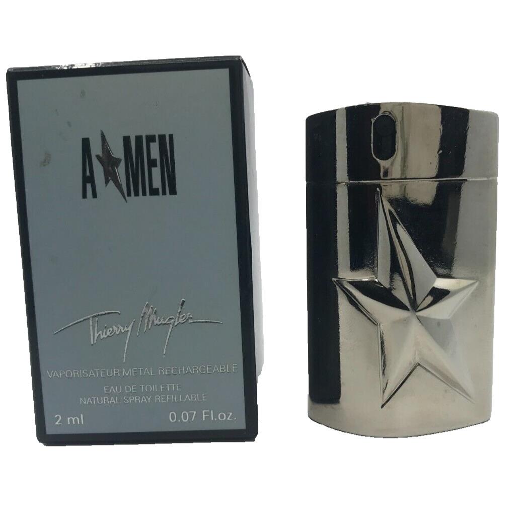 A Men BY Thierry Mugler Vaporisateur Metal Rechargeable Edt 0.07 OZ Vintage