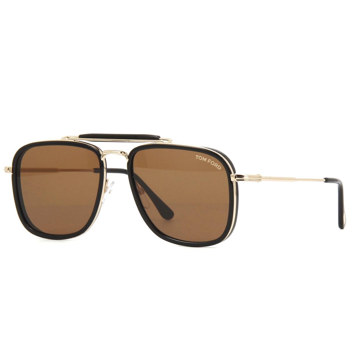 Tom Ford Huck FT0665 01E Sunglasses Black Gold Frame Brown Lenses 58mm