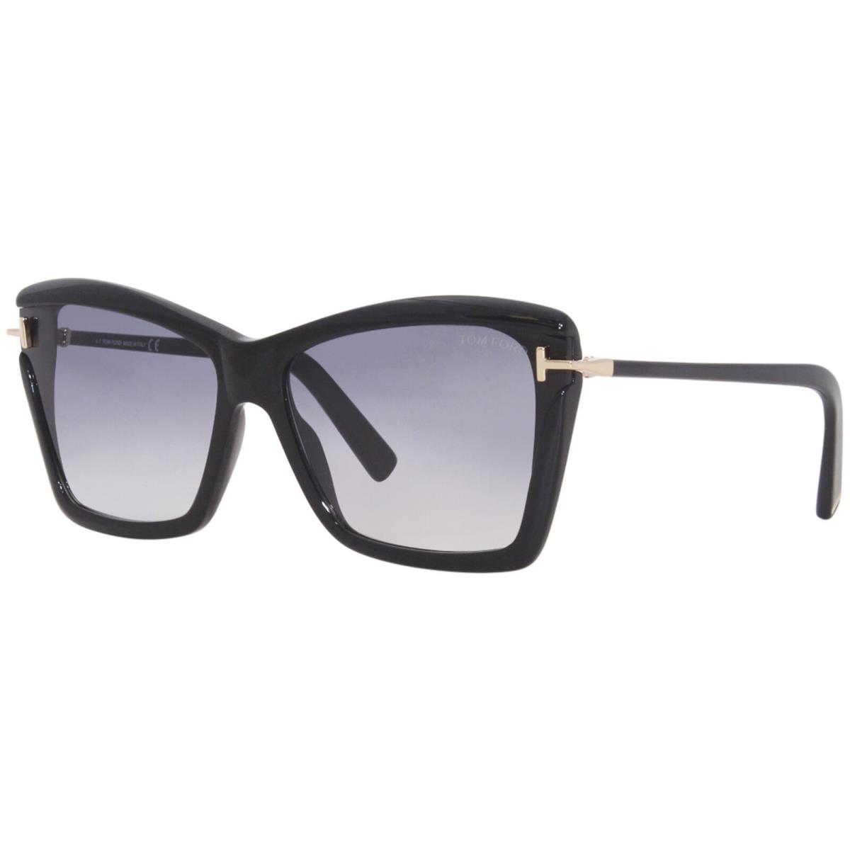 Tom Ford Leah TF849 01B Sunglasses Women`s Black/grey Gradient Cat Eye 64mm - Frame: Black, Lens: Gray