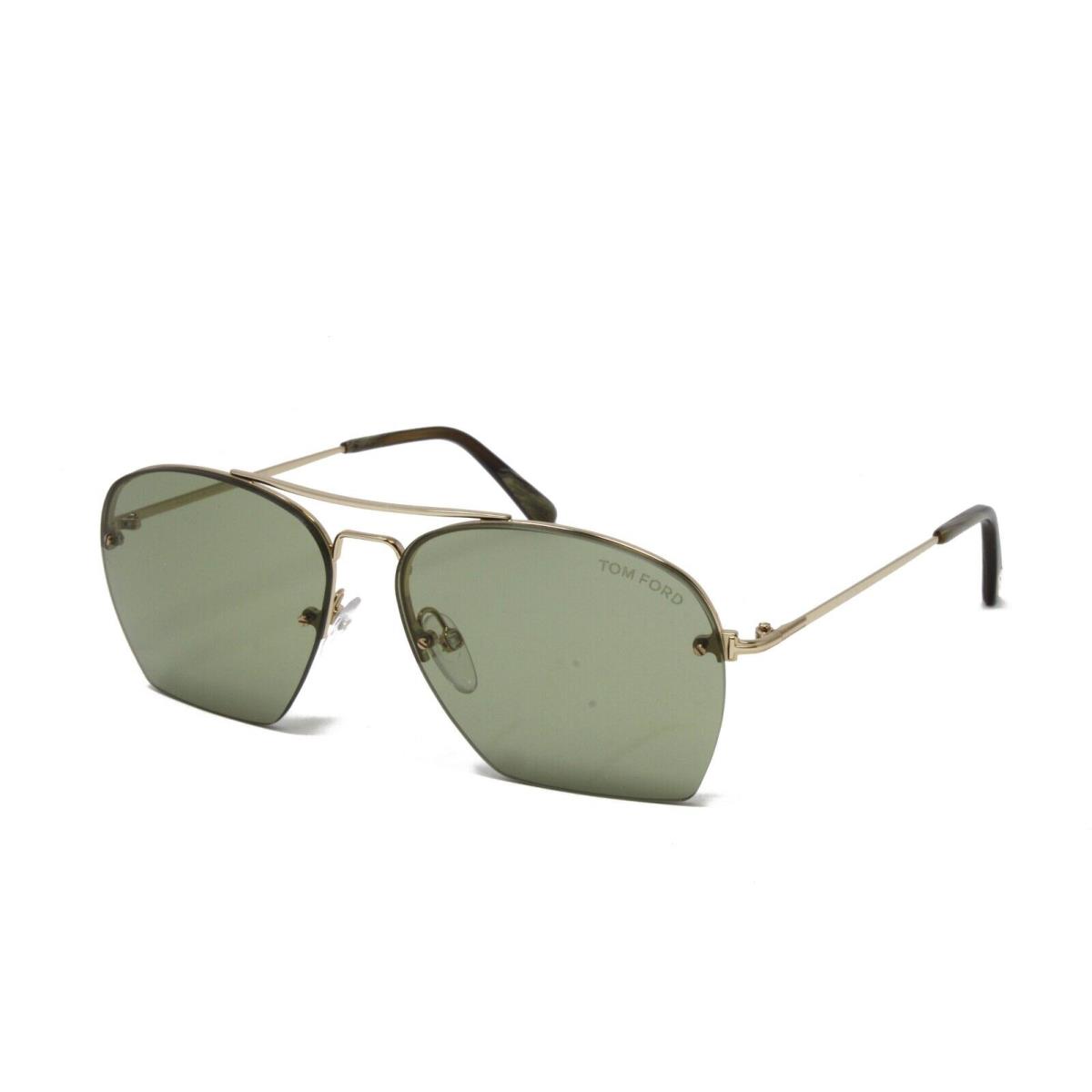 Tom Ford Unisex Sunglasses Whelan TF0505S 28N Gold Green Horn 58mm Green Lens