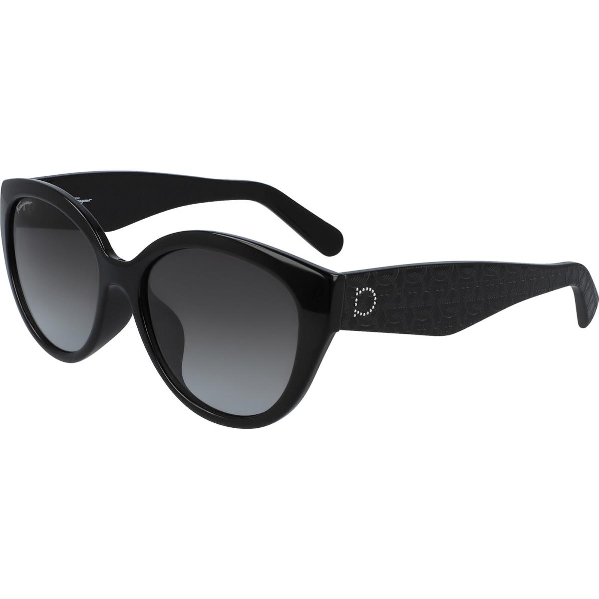 Salvatore Ferragamo Women`s Oval Cat Eye Sunglasses - SF946SA - Italy Black/Grey (001)