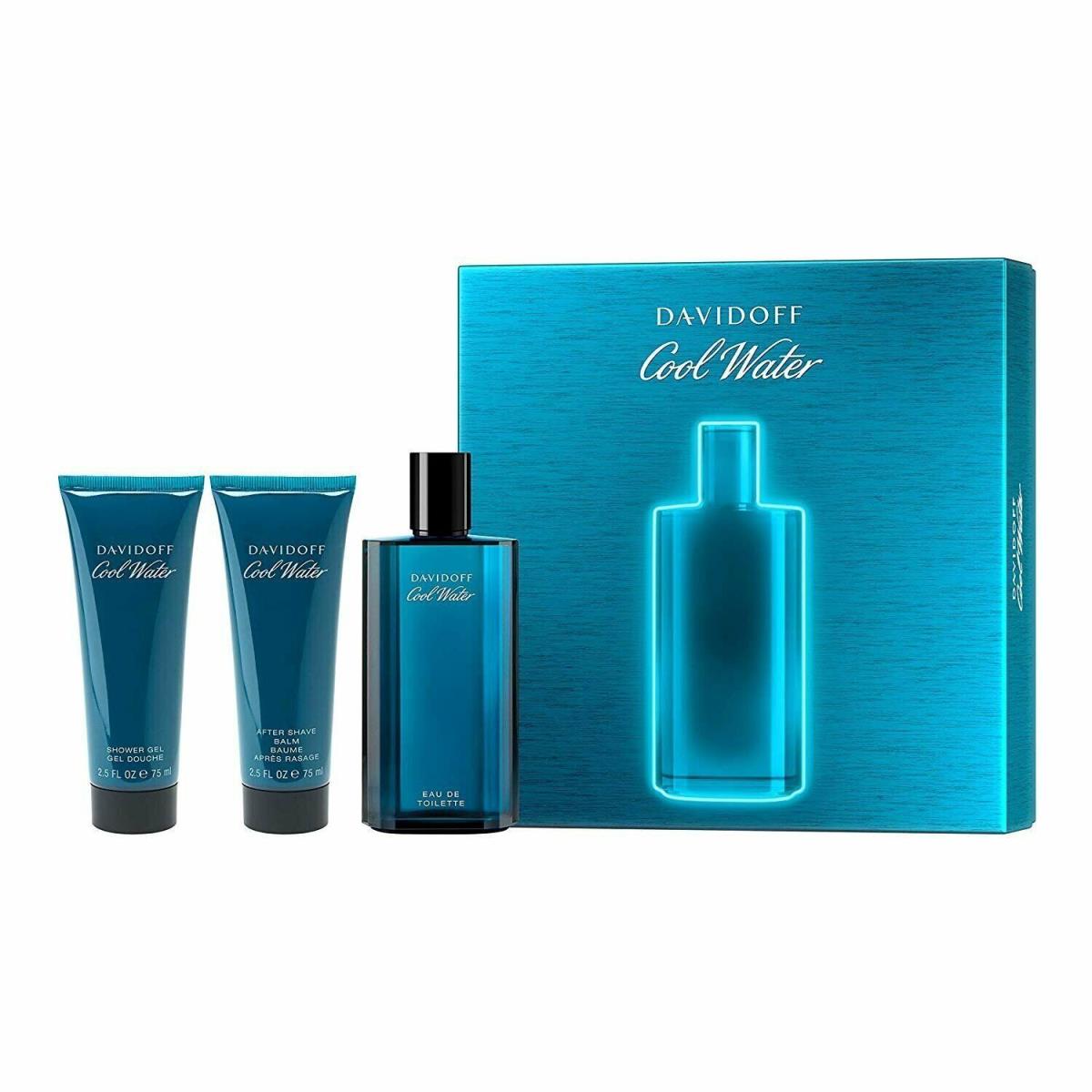 Davidoff Cool Water 3 Pc Set Edt Spray 4.2 oz Shower Gel Shave Balm 2.5 oz