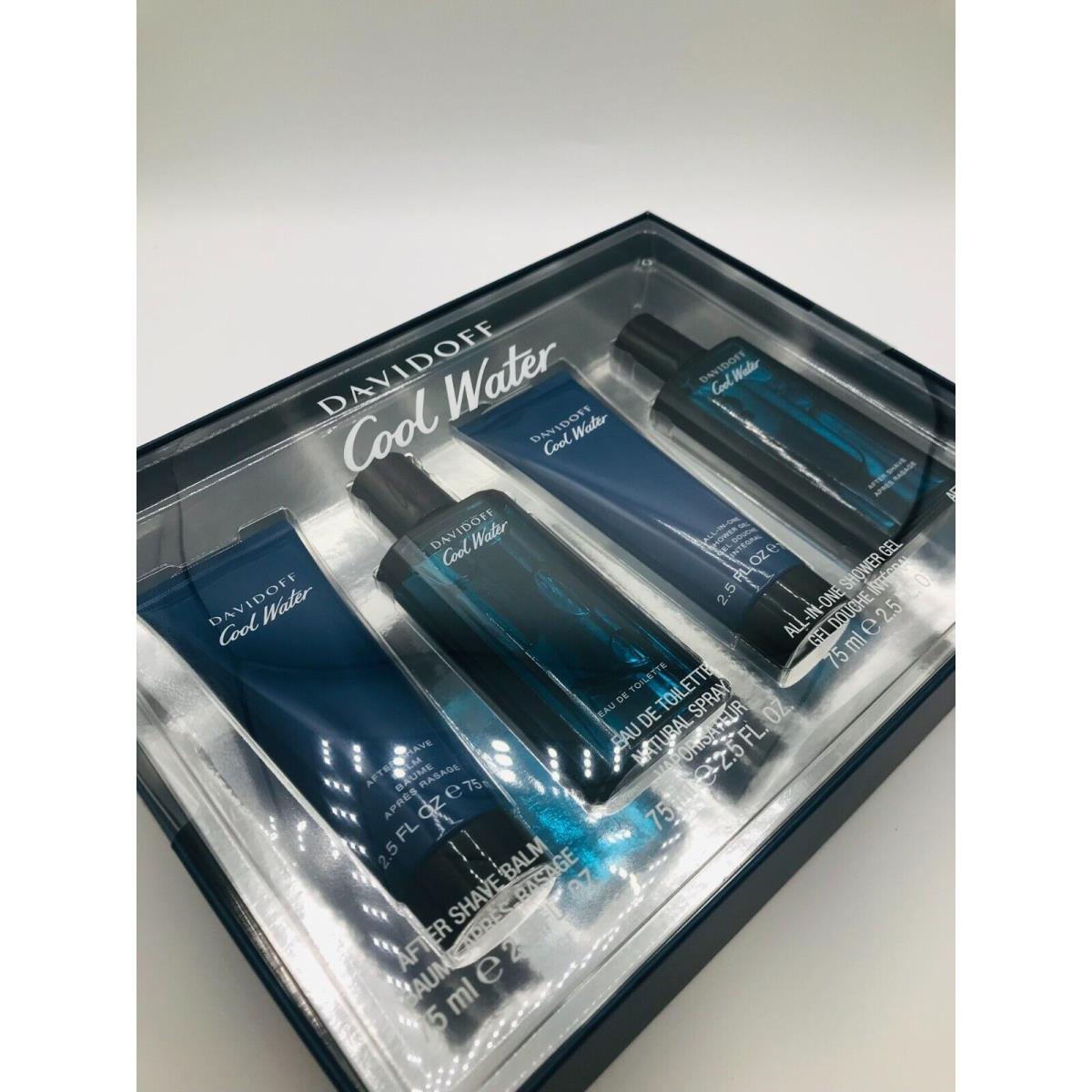 Davidoff Cool Water 4pc Set Cologne Spray 2.5 oz After Shave Splash and Balm Shower Gel