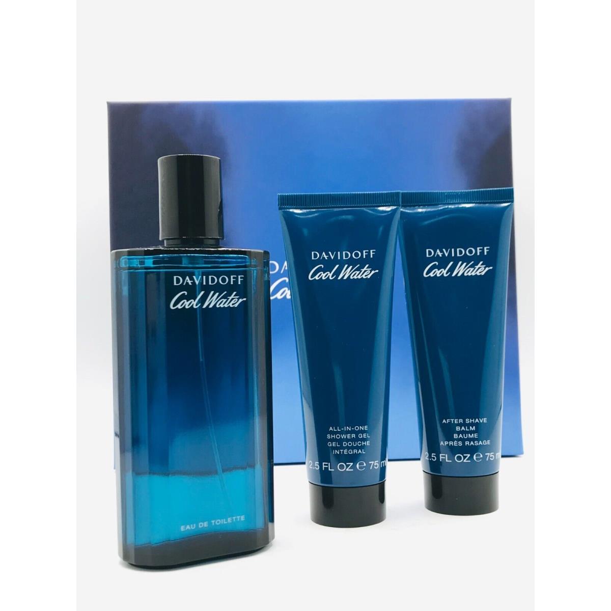 Davidoff Cool Water 3pc Set Cologne Spray 4.2 oz After Shave Balm and Shower Gel 2.5 oz