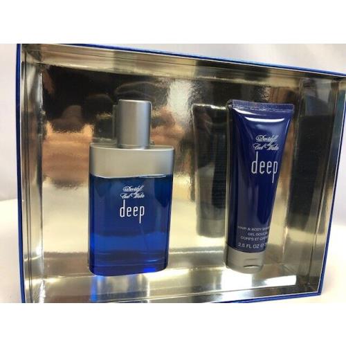 Davidoff Cool Water Deep Gift Set Men 1.7 oz/50ml +2.5 oz/75ml Hair Body Shampoo