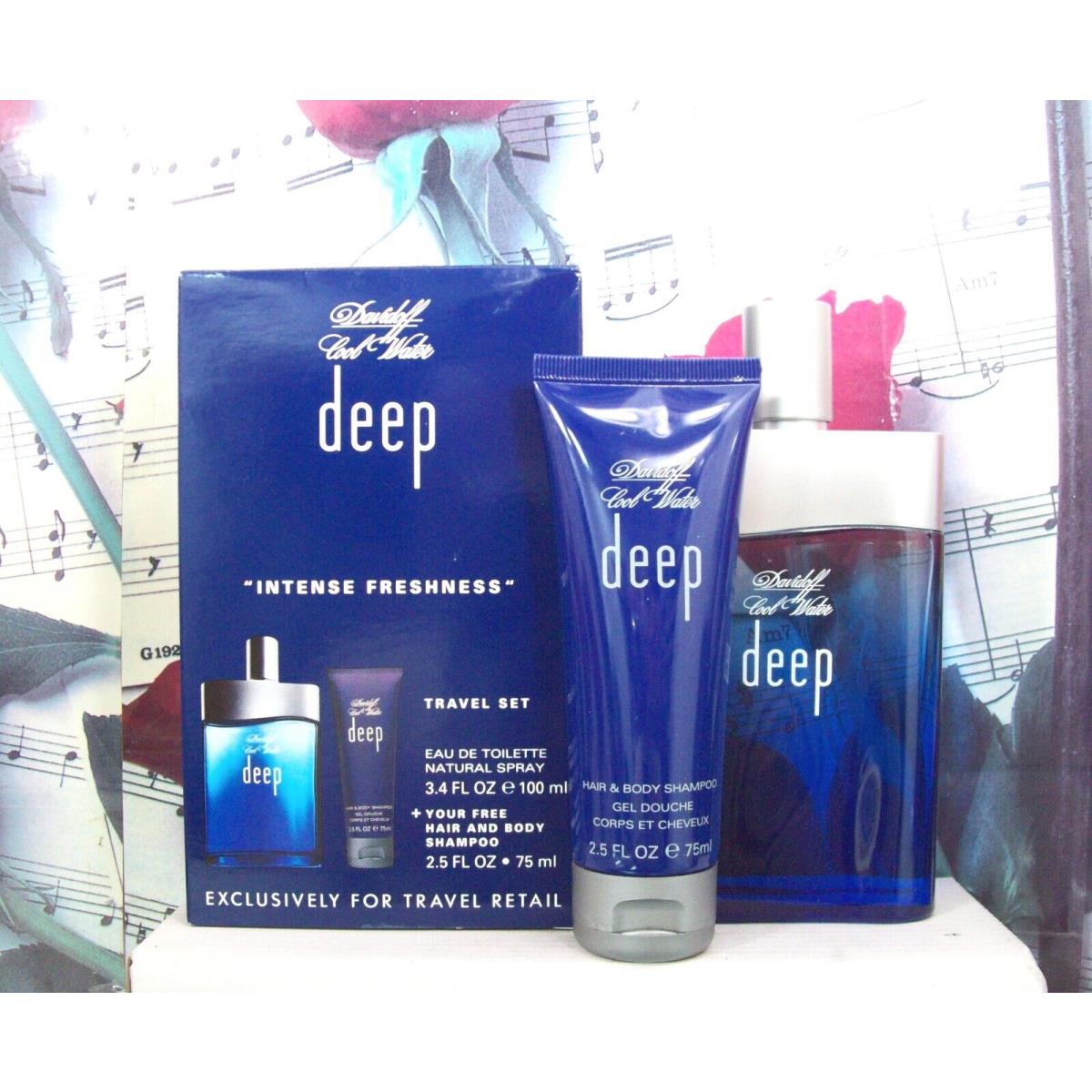 Davidoff Cool Water Deep Gift Set. 3.4 Oz. Spray + 2.5 Oz. Shampoo