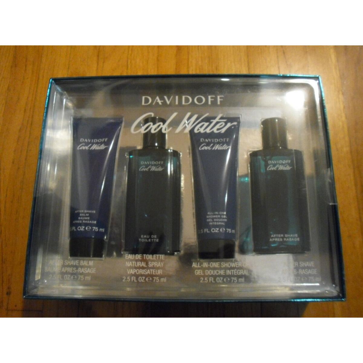 Davidoff Cool Water Men`s 4 Piece Gift Set After Shave Balm Eau De Toilette