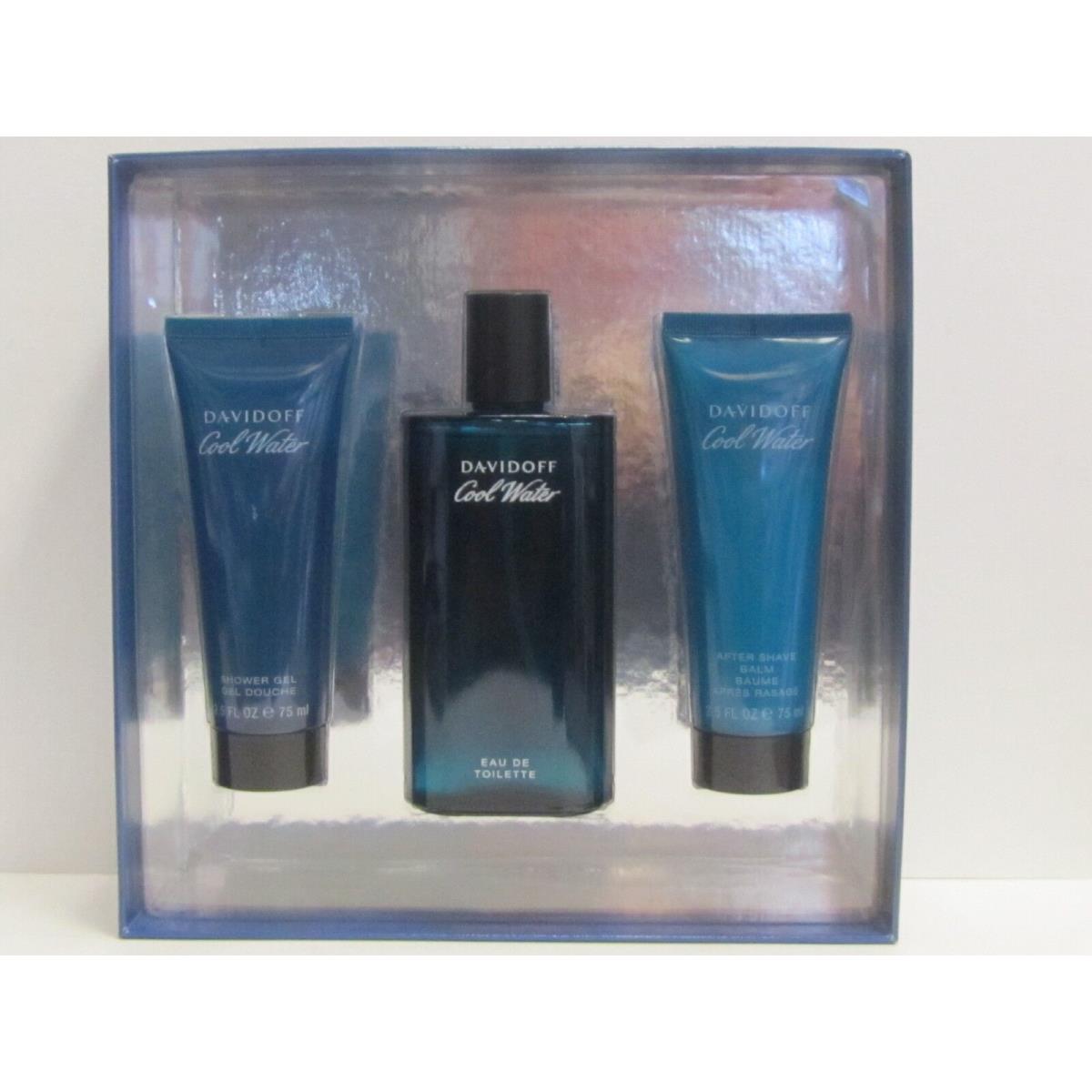 Cool Water by Davidoff Men 3 Pieces Set 4.2 oz Edt + 2.5 Asb + 2.5 Shower Gel