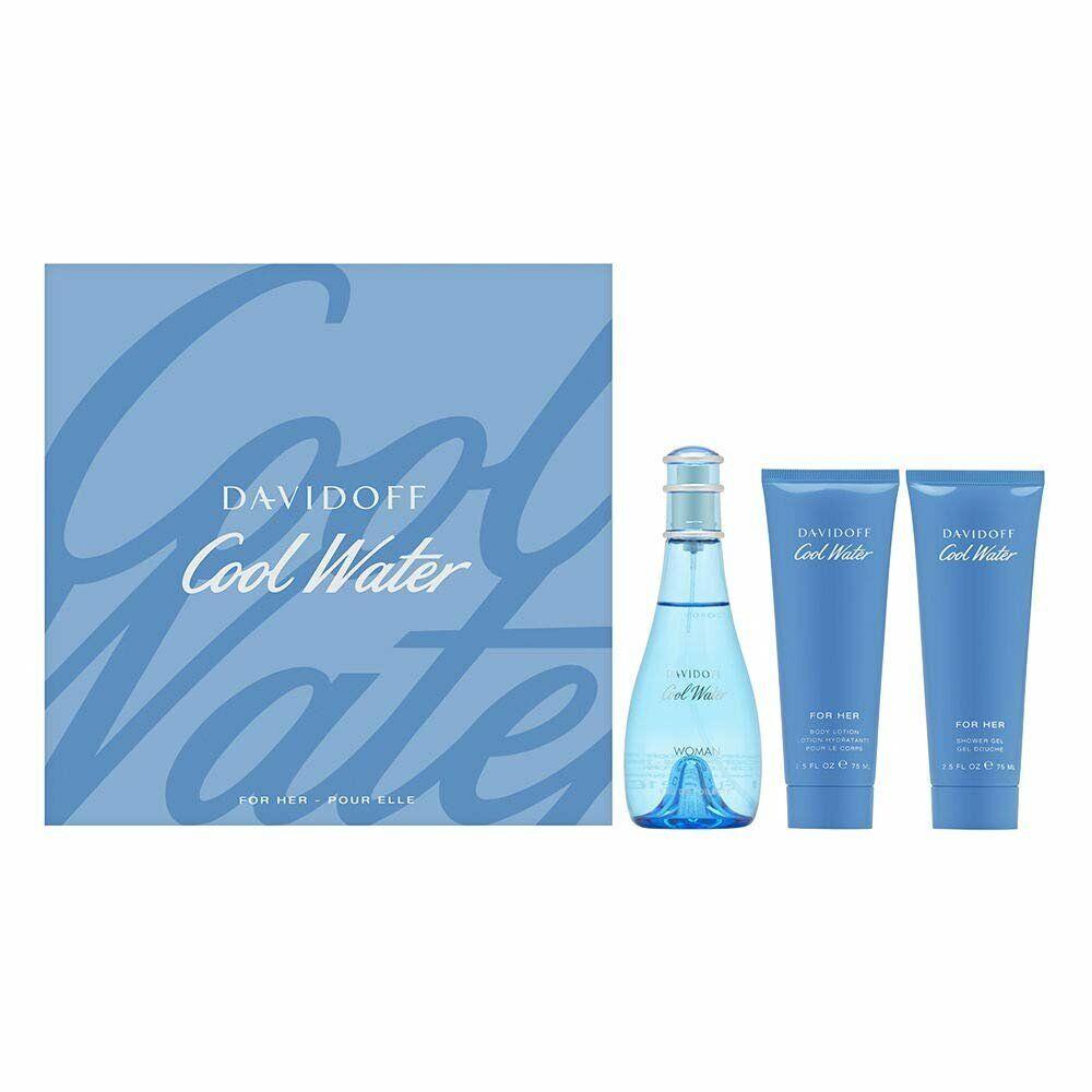 Cool Water By Davidoff 3 Pcs Gift Set-women Edt Spray 3.4 oz Gel Lotion 2.5 oz