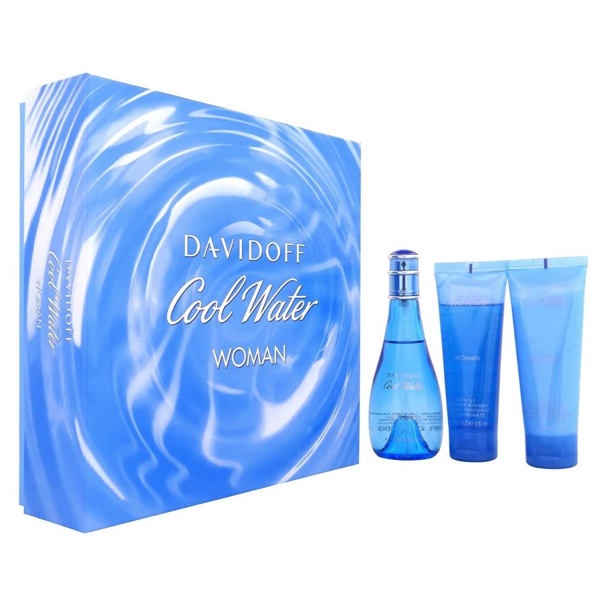 Cool Water by Davidoff 3pc Set 3.4 oz Eau de Toilette Spray Women Hard Box